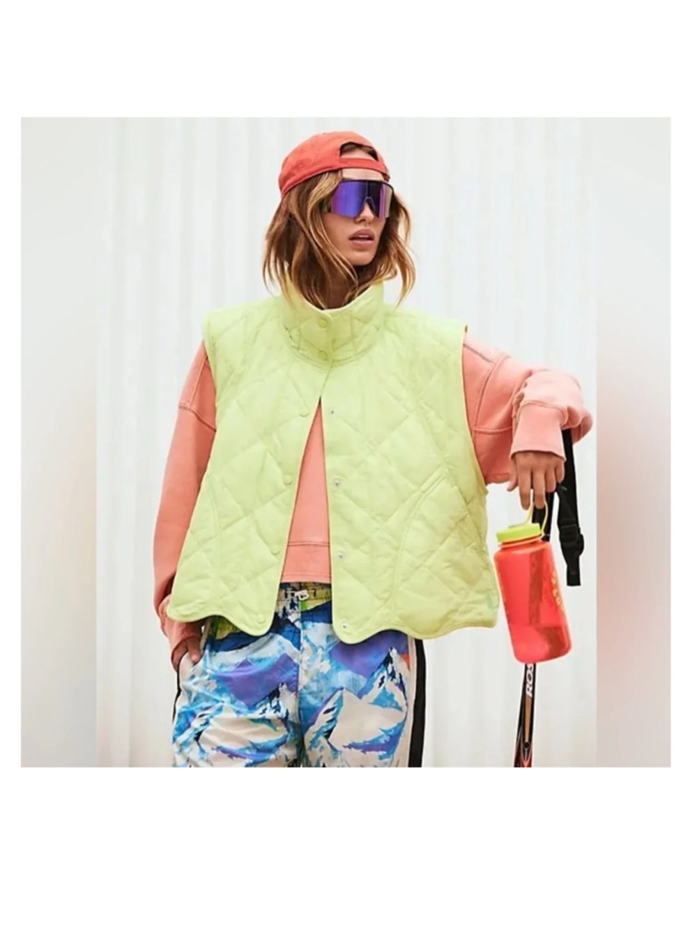 Free People FP Movement Quinn Quilted Puffer Vest in Neon Lime Green